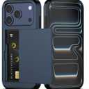 Nvollnoe Compatible with iPhone 17 Pro Case with Card Holder Dual Layer Heavy Duty Protective Shockproof Hidden Card Slot Slim Wallet Phone Case for Women&Men 6.3 inch(Blue)