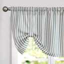 jinchan Tie Up Linen Textured Striped Bow Tie Curtain for Kitchen Bathroom Rod Pocket Pinstripe Valance Window Treatments Ticking Stripe Pull Cord Valance 1 Panel 18 Inch Teal Blue on Linen