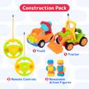 PREXTEX 2pk Remote Control Cars for 3-5 Year Old Boys - Truck & Tractor Toddler Toys
