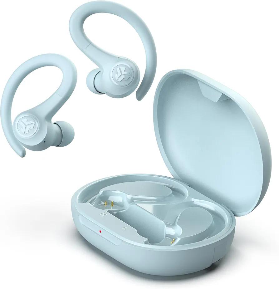 JLab Go Air Sport+ Wireless Workout Earbuds Featuring C3 Clear Calling, Secure Earhook Sport Design, 35+ Hour Bluetooth Playtime, and 3 EQ Sound Settings (Light Blue)