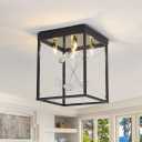 Black Flush Mount Light Fixtures, 5-Lights Vintage Metal Ceiling Light Fixture, Industrial Rectangle Light Fixtures Ceiling Mount for Farmhouse Kitchen Hallway Dining Room Entrance