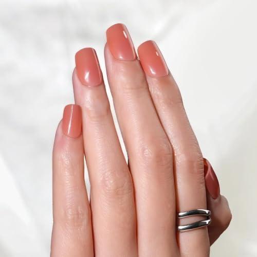 Frinail Press On Nails for Women 30Pcs 15 Sizes, Bright Coral Short Square Fake Nails Kit, Coral Pink Glue On Nails, Artificial Nails with Glue for Narrow Short Wide Flat Nail Beds