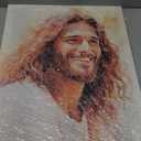 Jesus Wall Art,Laughing Christ with Long Curly Hair Beard Kind Friendly Jesus Portrait Watercolor Painting for Living Room Bedroom Decor Framed (24"L x 16"W)