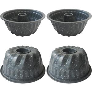 4PCS Small Bundt Cake Pan, Mini Bundt Pan, Nonstick Fluted Tube Cake Molds, Carbon Steel Round Pound Cake Pan, Reusable Baking Cup for Kugelhopf, Cake, Brownie - 4InchMarble