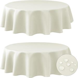 Fitable 2 Pack Beige Round Table Cloth - 60 inch in Diameter - Stain and Wrinkle Resistant Textured Fabric Tablecloth for Dinner, Party, Banquet, Event