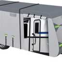 8-Layer Thickened RV Cover, 20-22ft Ultra Windproof & Tear Resistant Travel Trailer Cover, All-Weather Camper Cover with 8 Vents & 8+2 Extra Long Windproof Ropes, and Complete Kit