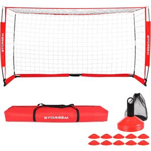 Storgem Soccer Goal,Soccer Net,Soccer Goals for Backyard,with Bow Frame,Collapsible Metal Base and 15 Training Cones