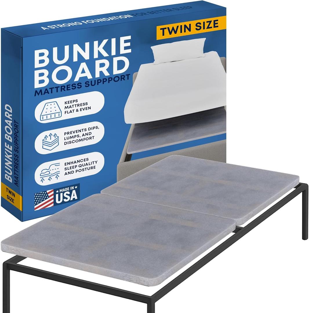 Greaton, Premium 38mm Split Wood Bunkie Board Twin Size Bed - 2-Piece Under Mattress Support Board, Fully Assembled, Fabric Ventilation Cover - Replaces Wooden Slats or Box Spring for Bed Frames (Grey)