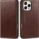 SHIELDON Case for iPhone 16 Pro Max 5G 2024, Genuine Leather Wallet Book Magnetic RFID Blocking Credit Card Holder Kickstand Shock Absorbing Case Compatible with iPhone 16 Pro Max 6.9" - Retro Coffee