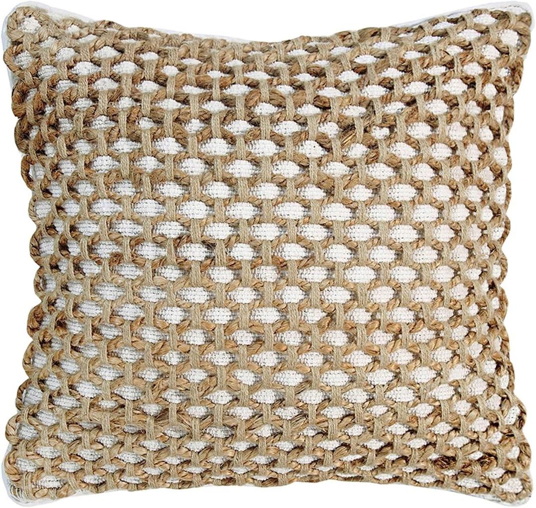 Boho Living Jada Decorative Throw, Includes Accent, Premium Woven Design, Living Room Dcor, (1) 20" x 20" Pillow Cover with Insert, White