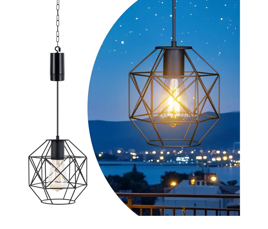 Battery Operated Hanging Pendant Light Battery Power Outdoor Waterproof Chandelier with 6 Hours Timer Gazebo Lights Indoor Lamp Lantern for Porch Pergola Patio Garden Barn Room Decor