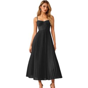 Womens Pleated A-Line Ruched Sleeveless Prom Dress Adjustable Spaghetti Strap Backless Party Gown Dress, XL