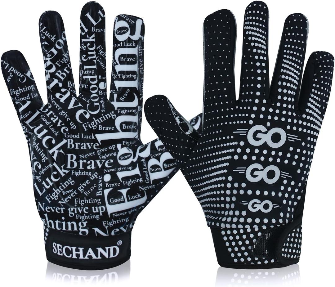 Football Gloves for Youth Kids, Non-Slip Breathable Receiver Gloves for Teens, School Training (Black), Youth- Medium