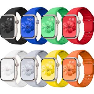 8 Pack Sport Band Compatible with Apple Watch Bands Women Men 38mm/40mm/41mm/42mm(series 11 10),Silicone Waterproof Strap for iWatch Apple Watch Series11 10 9 8 7 6 5 4 3 2 1 SE Ultra