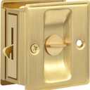 HOMOTEK 1 Pack Privacy Sliding Door Lock with Pull - Replace Old Or Damaged Pocket Door Locks Hardware Quickly and Easily, 2-3/4x2-1/2, for 1-3/8 Thickness Door,Brushed Brass