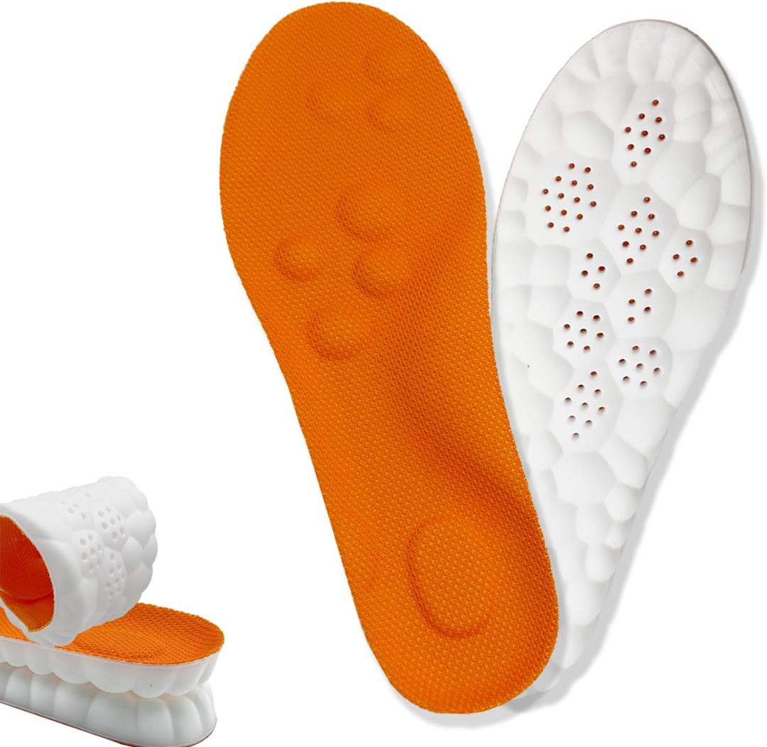 4D Cloud Massage Shoe Insoles for Women Men, Memory Foam Insoles with Arch Support for All-Day Comfort(Orange, Men 7 / Women 8)