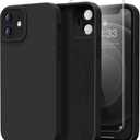 Designed for iPhone 12 Case with Screen Protector - Upgraded Camera Protection - Wireless Charging Compatible - Silicone Protective Phone Case 6.1" for Men Women Girls - Black