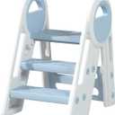 Toddler Step Stool Foldable for Kids,Turns from 3 Layers into 2,for Bathroom Sink (Blue)