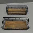 TIEYIPIN Farmhouse Small Metal Wire Storage Basket Bin, Rustic Home Storage Organizer with Wooden Bottom for Kitchen, Cabinets, Bathroom Counter, Pantry, Garage, Laundry Room - Black (2 Pack)