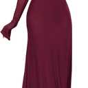 KUTUMAI Women Off Shoulder Bodycon Maxi Dress Long Sleeve Mesh Ruched Party Formal Wedding Guest Dresses Burgundy, Medium
