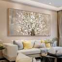 Framed Canvas Wall Art Plum Blossom Flowers Canvas Pictures for Living Room Bedroom Wall Decor Brown Abstract Floral Canvas Art Prints Artwork Home Office Wall Decorations Natural Wood Frame 20" x 40"