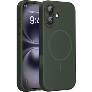 Miracase Compatible with iPhone 16 Case, [Soft Anti-Scratch Microfiber Lining], Compatible with MagSafe, Liquid Silicone Case Shockproof Drop Protection Phone Case for 16, Dark Green