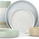 Herogo Dinnerware Dishes Sets with Pasta Bowls, 16 Piece Stoneware Plates and Bowls for 4, Ceramic Dinner Ware for Kitchen, Dishwasher & Microwave Safe, Speckled Multicolor