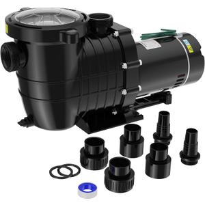 Pool Pump Above Ground/Inground, 1.5 HP 6600GPH Powerful Selfpriming Pool Pumps for 15,000-31,000 Gallons Pools, Dual Voltage Swimming Pool Pump with Strainer Basket & Drain Plug
