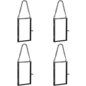 4PCS Glass Frame for Pressed Flowers, 2x3 Inch Mini Brass Hanging Photo Frame Double Glass Frame with Chain DIY Vintage Home Decor(Black, Vertical)