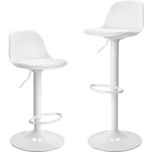 Finnhomy Bar Stools Set of 2, Swivel Barstools with Footrest and Ergonomic PP Back, Counter Height Adjustable Modern Counter Stools for Kitchen, White