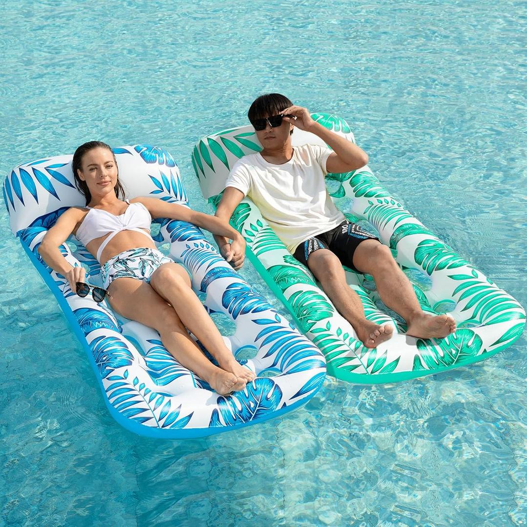 Jasonwell Inflatable Pool Float Lounge - 2 Pack Floaties Rafts for Adults Floating Lounger Sun Tanning Floats Cool Water Floaty Swimming Lake Beach Party Toys