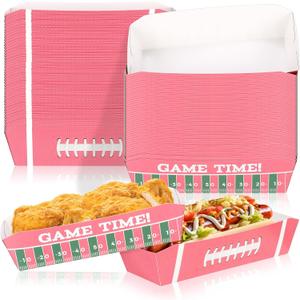 Yeaqee 50 Pcs 7" Football Party Decorations Pink Football Hot Dog Trays Disposable Paper Food Trays Party Snacks Serving Boats Valentines Romantic Sports Serveware for Couples and Fans