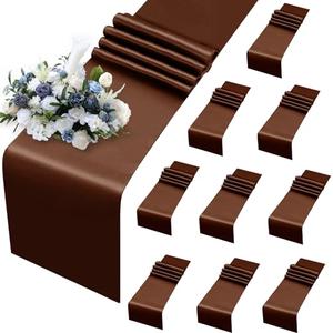 MILVOWOC 10 Pack Chocolate Brown Satin Table Runners, 12 x 108 Inch Bright Satin Silk Table Runner Smooth Fabric Decorative Table Runner for Wedding Banquet Party Birthday Graduation