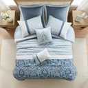 510 DESIGN Luxe Quilted Comforter Set Modern Transitional Design, All Season Down Alternative Warm Bedding Matching Shams, Bedskirt, Decorative Pillow, King, Shawnee Scrollwork Blue