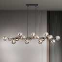 Black Large Linear Sputnik Chandelier, 55" Mid Century Modern Chandelier with 16 Grey Glass Lampshades, Big Modern Globe Chandeliers for High Ceiling Dining Room Kitchen Island - Black