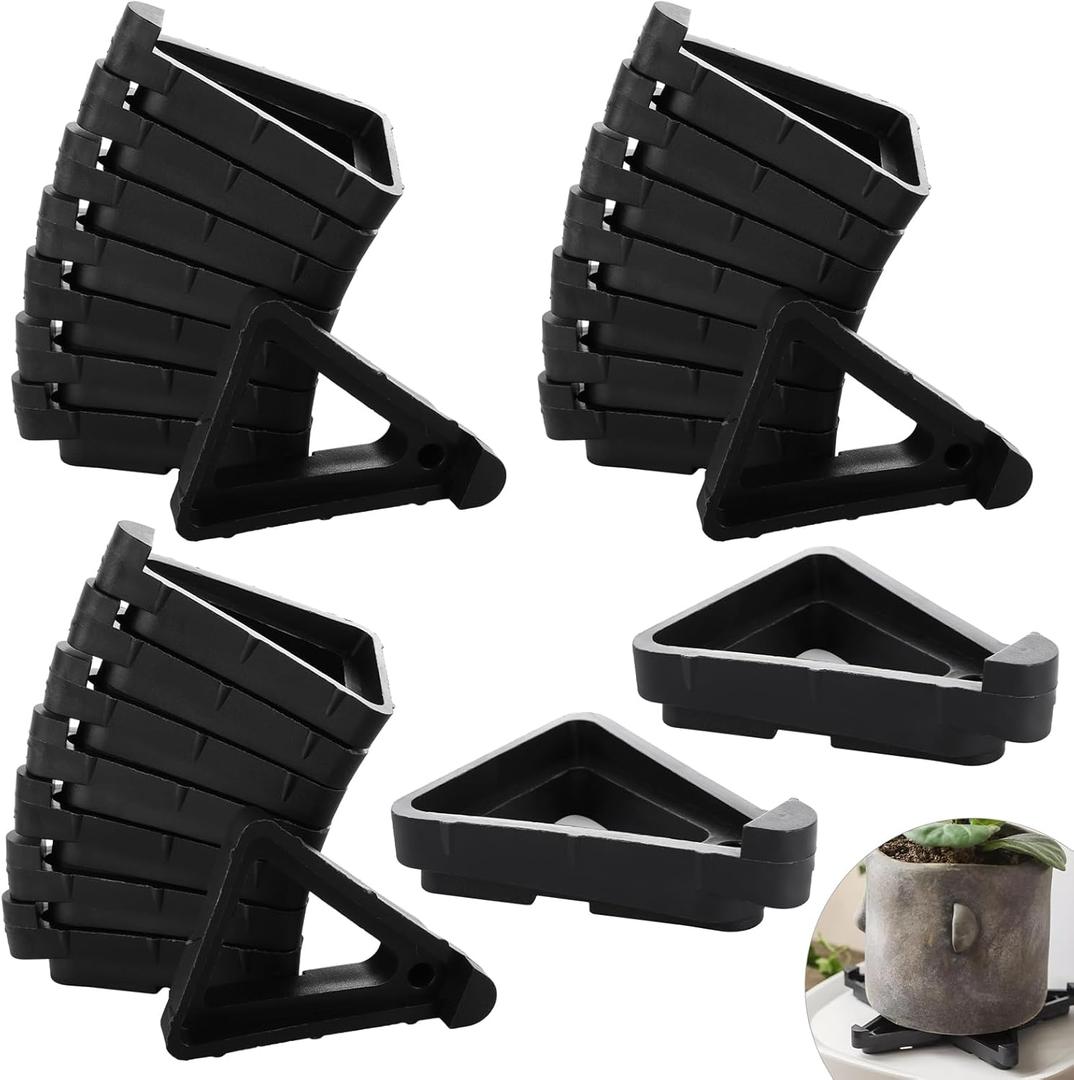 Acrux7 48 PCS Plant Pot Feet, Invisible Flower Pot Risers Pot Toes, Triangle Pot Feet for Indoor and Outdoor Plant Pots, Garden Pots (Black)