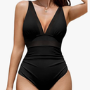AI\\\'MAGE Women One Piece Swimsuit Tummy Control Bathing Suit Sexy Mesh V Neck Swimwear L