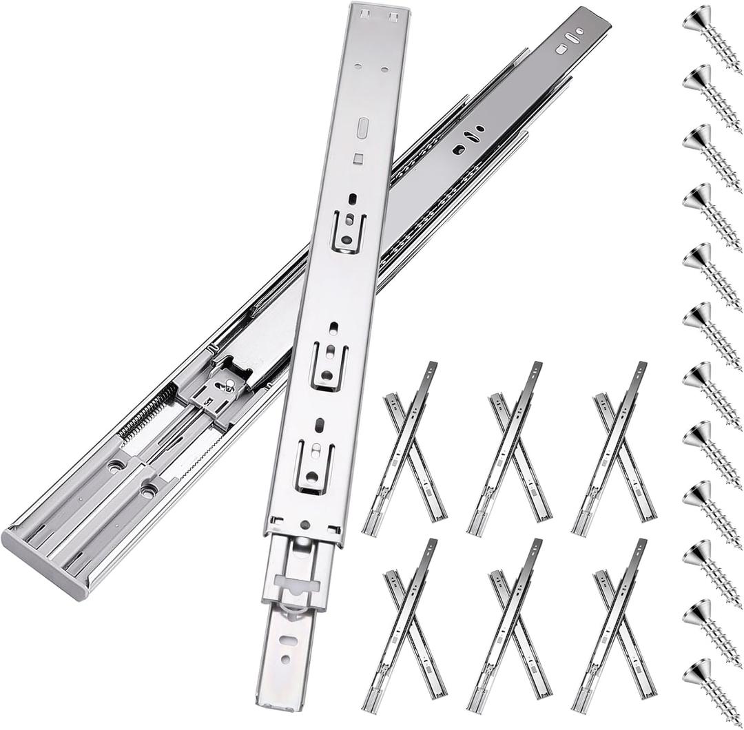 18 Inch Soft Close Drawer Slides for Kitchen Cabinets,Wardrobe Glides, Heavy Duty Side Mount Full Extension, 100 LB Ball Bearing Drawer Slides (6 Pairs) Silver