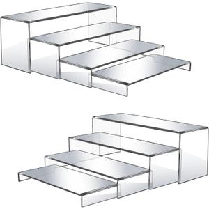 8 Pcs Large Acrylic Display Risers, 12" Large Risers Display Stands, 0.19" Thick Clear Risers Display Stands Large, Clear Rectangular Display Shelf for Showcase, Collectibles, Cupcake, Dessert