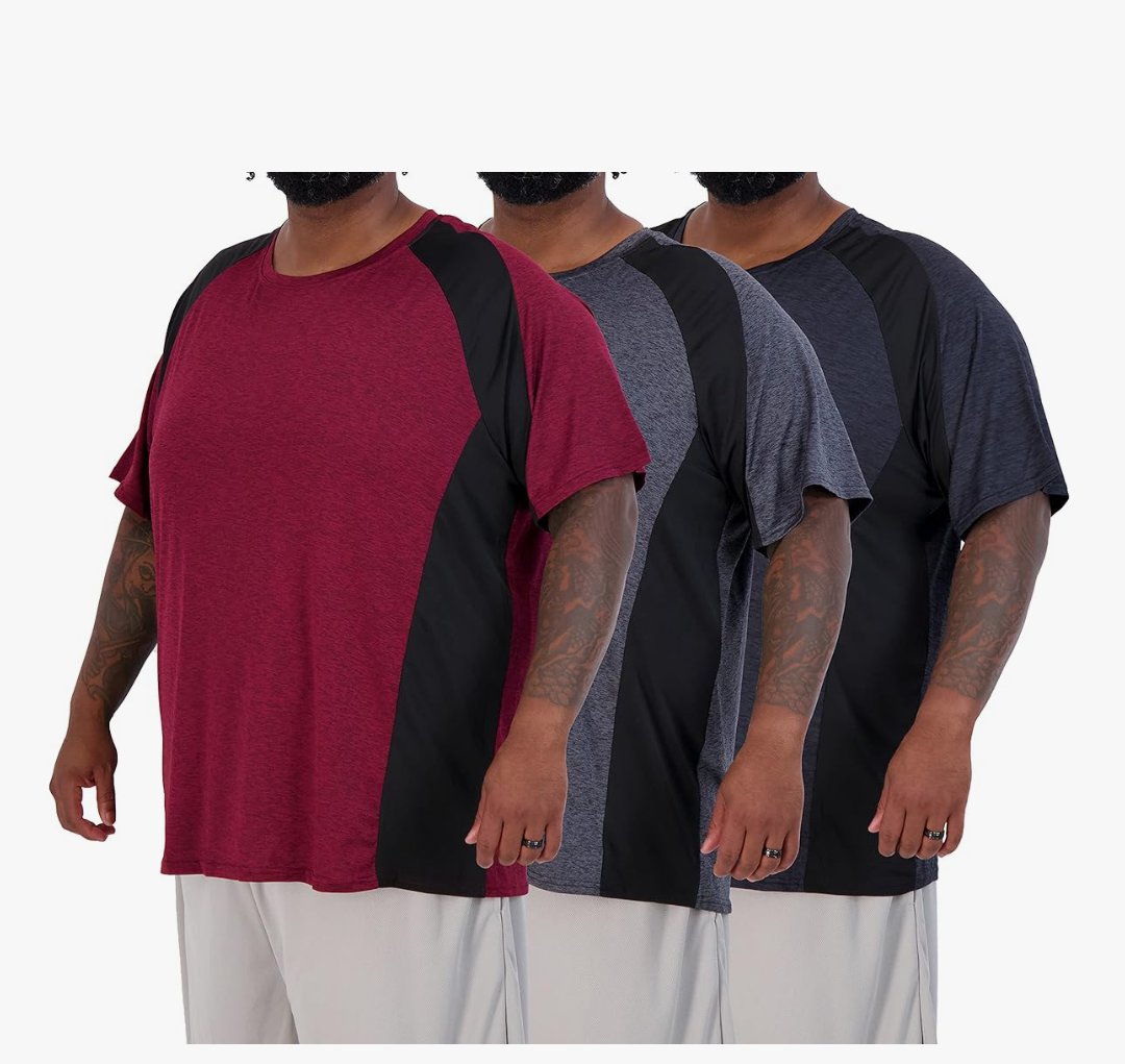 Real Essentials 3 Pack: Men’s Big & Tall Tech Stretch Long-Sleeve & Short-Sleeve Dry-Fit T-Shirt (4XT)