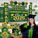 2026 Graduation Decorations - Green Congrats Grad Party Supplies include Card Box, Backdrop, Banner and Balloons for Class of 2026 Decorations Set