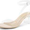 DREAM PAIRS Women's Open Toe Ankle Strap Low Block Chunky Heels Sandals Party Dress Pumps Shoes,  Nude/Clear, Size 11