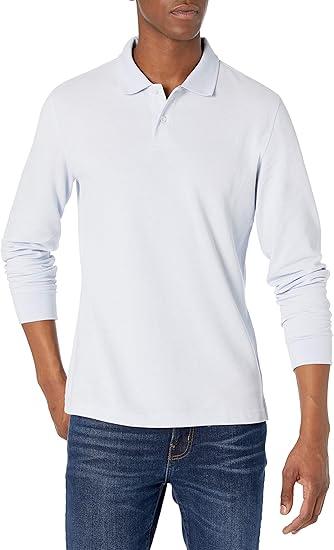 Amazon Essentials LongSleeve Polo Shirt for Men, Slim Fit Pique, White, US L