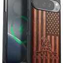 Carveit Magnetic Wooden Case for Google Pixel 10 Pro XL Case, Wood Artisan Engraved & Soft TPU Shockproof Cover, Compatible with MagSafe Wireless Chargers (Gadsden and The American Flag) Rosy