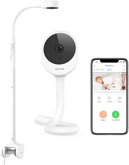 NETVUE Peekababy Baby Camera with Wireless Audio, Adjustable Crib Mount Monitor, Works via 2.4GHz WiFi for Wide Coverage & Stable Connection, Smart App, TwoWay Talk, No Screen (White)