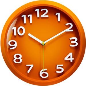 Mabpedo Wall Clocks Battery Operated - 11 Inch Silent Non Ticking 3D Numbers Easy Read Analog Clock with 2 Hooks Premium HD Glass Clocks for Living Room Bedroom Kitchen Gym Outdoor Decor, Orange