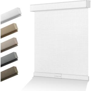 Blackout Linen Roller Shades for Windows Cordless Room Darkening Roller Blinds Easy to Install with Cassette Valance Custom Window Shades for Home Office Living Room White, Custom Size
