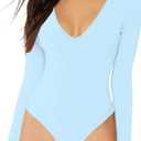 Women's V-Neck Long Sleeve Bodysuit for Women - Sexy & Comfortable Stretchy Tops (L)