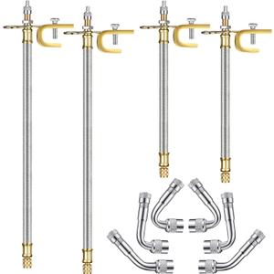 Hotop 4 Pieces Valve Stem Extension Stainless Steel Braided Extenders, 6 Pieces 45 90 135 Degree Brass Extenders for Cars Trucks Motorhome Trailer Rv Trailer Vehicle(7 Inch, 12 Inch,Silver)