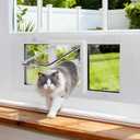 Cat Door for Window, Aluminum Frame Window Cat Door Insert for 32"-36" Sash Windows, Magnetic Flap with 4 Locking Modes Cat Window Door, Weatherproof, Easy Access for Cats & Small Pets